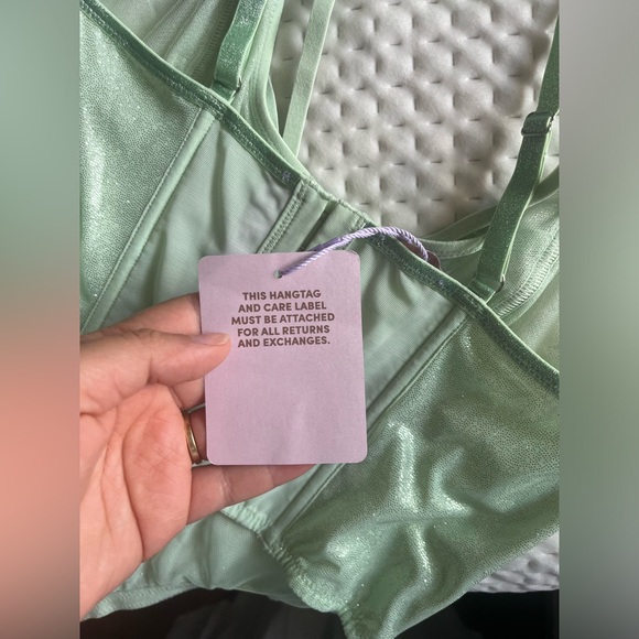 NWT Savage X Fenty Bustier Women Size M Going Platinum Mesh Green Mist Shimmer - Picture 3 of 9